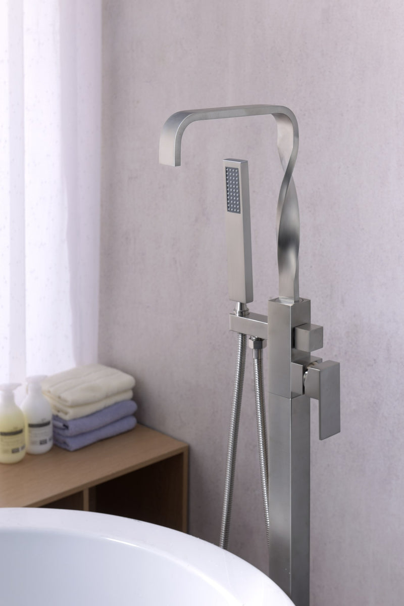 Anzzi FS-AZ0050 Yosemite Series 2-Handle Freestanding Tub Faucet with Hand Shower Brushed Nickel - view 3