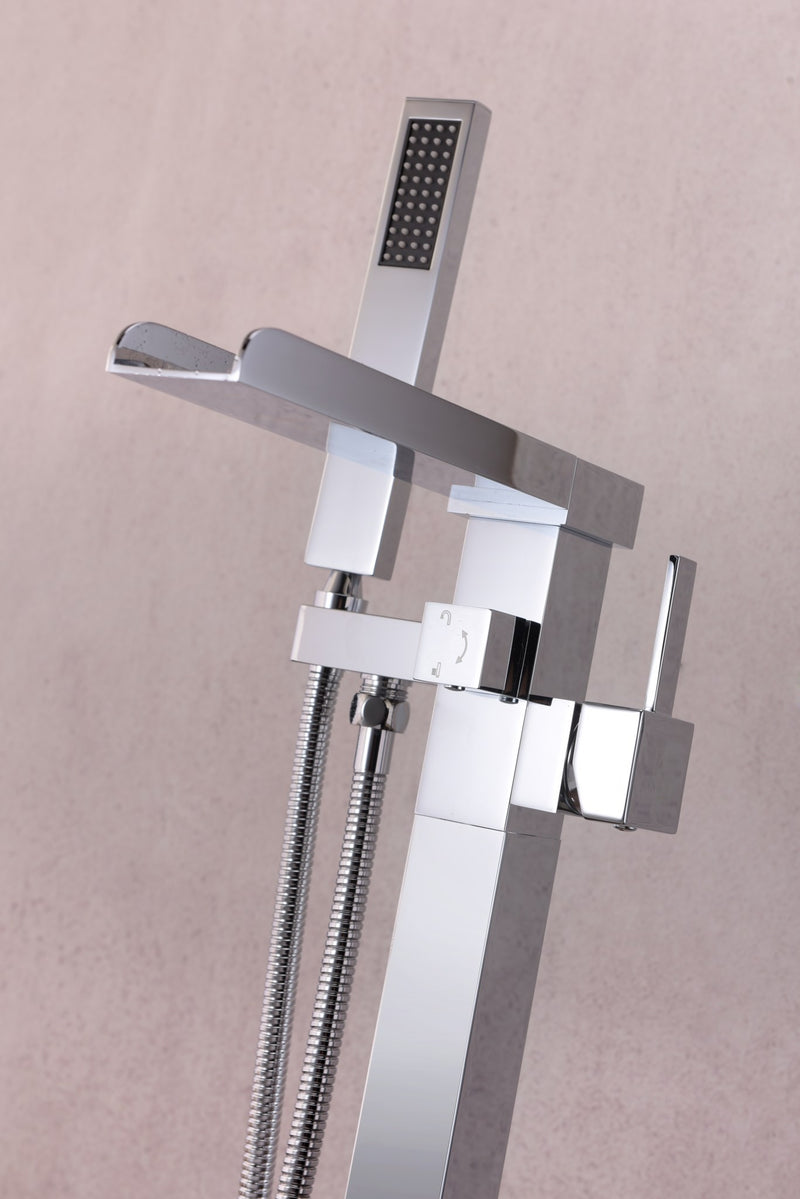 Anzzi FS-AZ0059 Union Series 2-Handle Freestanding Tub Faucet with Hand Shower Polished Chrome - view 9