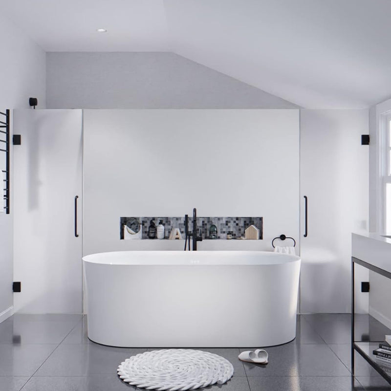Anzzi FT-AZ067 Jericho Series 67 in. x 32 in. Flat Bottom Acrylic Freestanding Air Jetted Bathtub with Center Drain in Glossy White - view 2