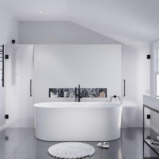 Anzzi FT-AZ067 Jericho Series 67 in. x 32 in. Flat Bottom Acrylic Freestanding Air Jetted Bathtub with Center Drain in Glossy White - view 2