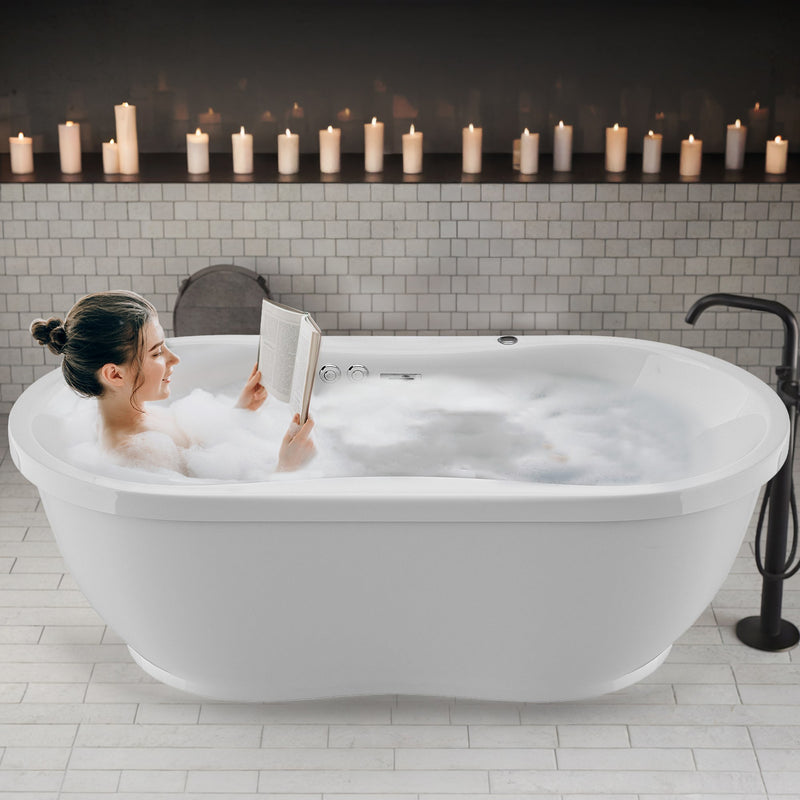 Anzzi FT-AZ102 Lori Series 71 in. L x 36 in. W Acrylic Freestanding Air Bathtub with Center Drain in White - view 2