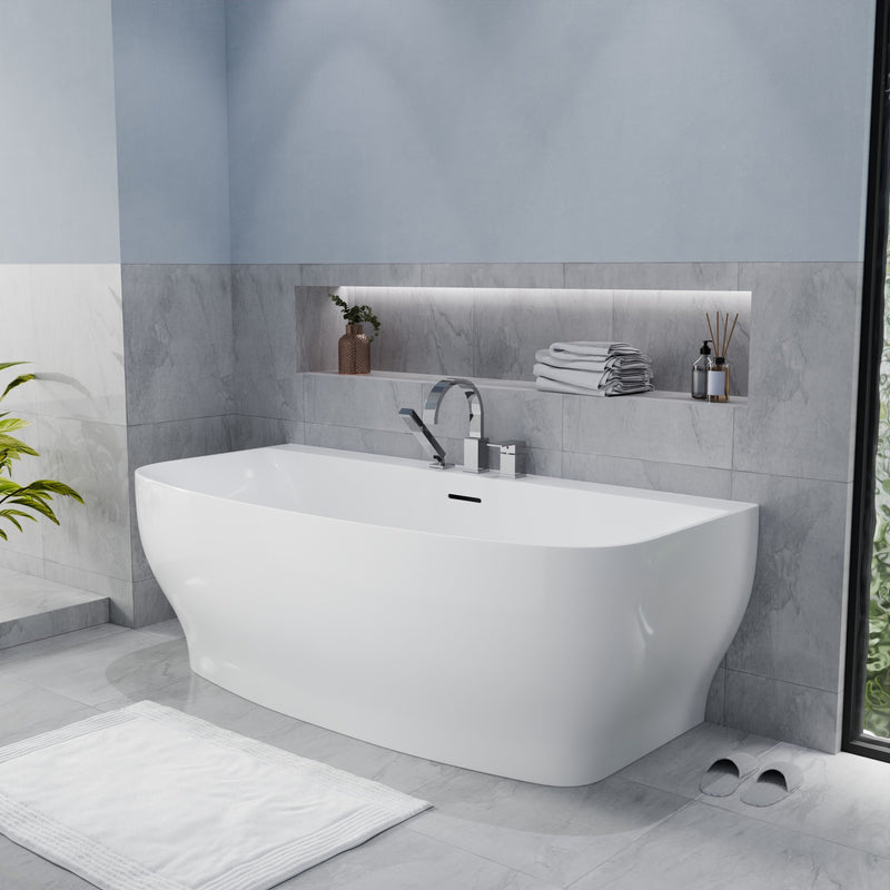 Anzzi FT-AZ112 Bank Series 65 in. x 31 in. Flat Bottom Acrylic Freestanding Soaking Bathtub with Center Drain in - view 3