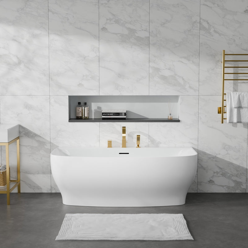 Anzzi FT-AZ112 Bank Series 65 in. x 31 in. Flat Bottom Acrylic Freestanding Soaking Bathtub with Center Drain in - view 6