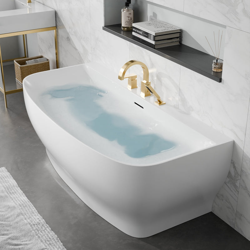 Anzzi FT-AZ112 Bank Series 65 in. x 31 in. Flat Bottom Acrylic Freestanding Soaking Bathtub with Center Drain in - view 7