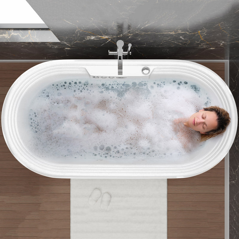 Anzzi FT-AZ201 Sofi Series 67 in. L x 34 in. W Acrylic Combination 50 Gallon Capacity Freestanding Bathtub with Center Drain in White - view 3