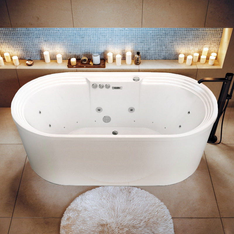 Anzzi FT-AZ201 Sofi Series 67 in. L x 34 in. W Acrylic Combination 50 Gallon Capacity Freestanding Bathtub with Center Drain in White - view 4
