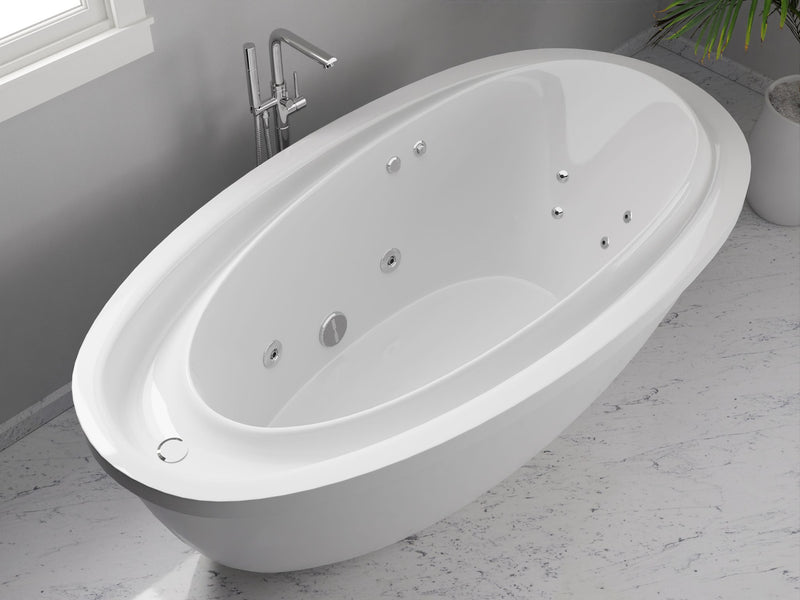 Anzzi FT-AZ202 Leni Series 71 in. x 38 in. Jetted Whirlpool 54 Gallon Capacity Freestanding Bathtub with Reversible Drain in White - view 6