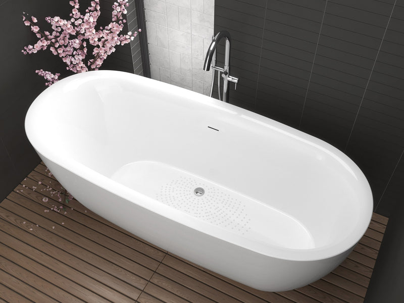 Anzzi FT-AZ401 Ami Series 67 in. x 30 in. Flat Bottom Acrylic Freestanding 91 Gallon Soaking Bathtub with Center - view 2
