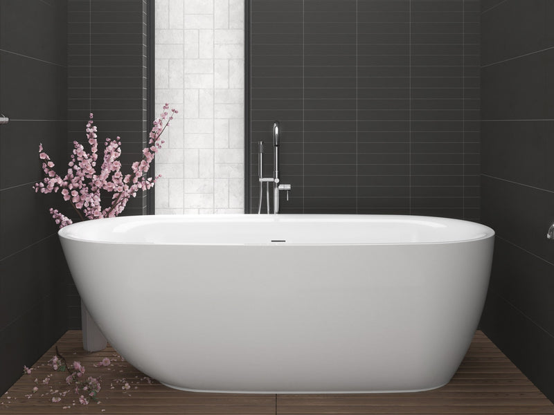 Anzzi FT-AZ401 Ami Series 67 in. x 30 in. Flat Bottom Acrylic Freestanding 91 Gallon Soaking Bathtub with Center - view 4