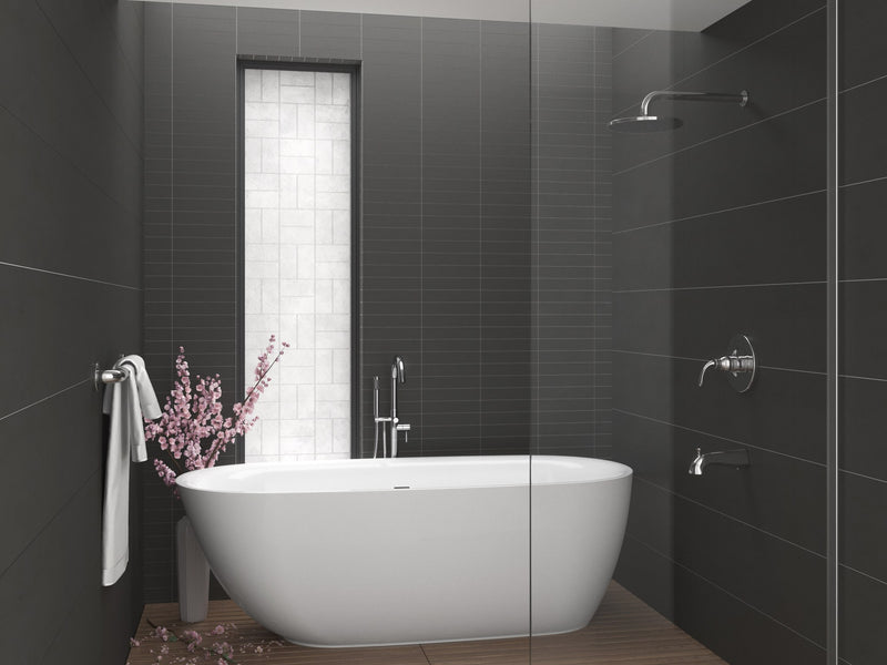 Anzzi FT-AZ401 Ami Series 67 in. x 30 in. Flat Bottom Acrylic Freestanding 91 Gallon Soaking Bathtub with Center - view 5