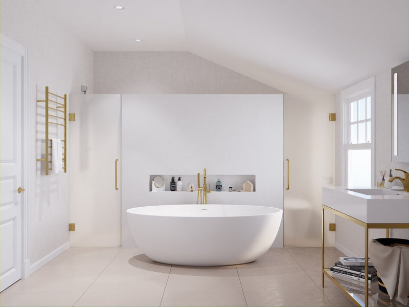 Anzzi FT-AZ510 Cestino Series 67 in. x 36 in. Flat Bottom Solid Surface Freestanding Soaking Bathtub with Center Drain in Matte White - view 2