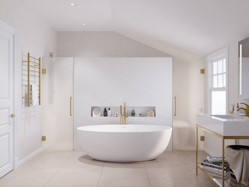 Anzzi FT-AZ510 Cestino Series 67 in. x 36 in. Flat Bottom Solid Surface Freestanding Soaking Bathtub with Center Drain in Matte White - view 2