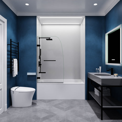 Anzzi SD-AZ10-01MB Grand Series 30 in. x 55 in. Frameless Hinged Tub Door with Tsunami Guard Matte Black - view 2