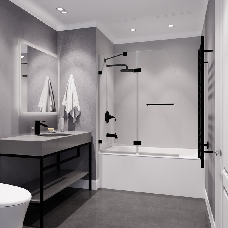 Anzzi SD-AZ11-01CH Herald Series 48 in. x 58 in. Frameless Hinged Tub Door with Tsunami Guard Matte Black - view 7