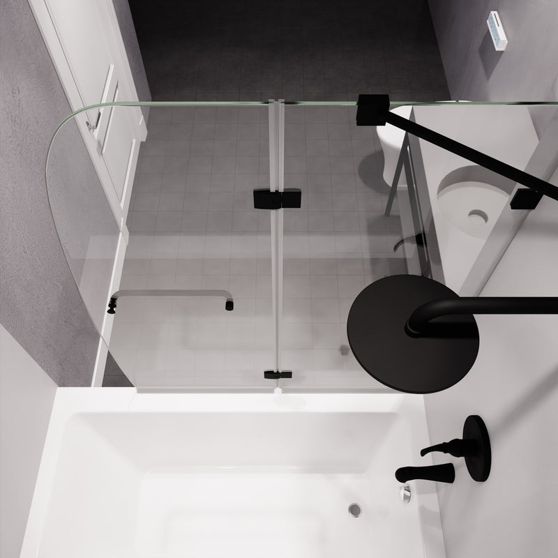 Anzzi SD-AZ11-01CH Herald Series 48 in. x 58 in. Frameless Hinged Tub Door with Tsunami Guard Matte Black - view 9