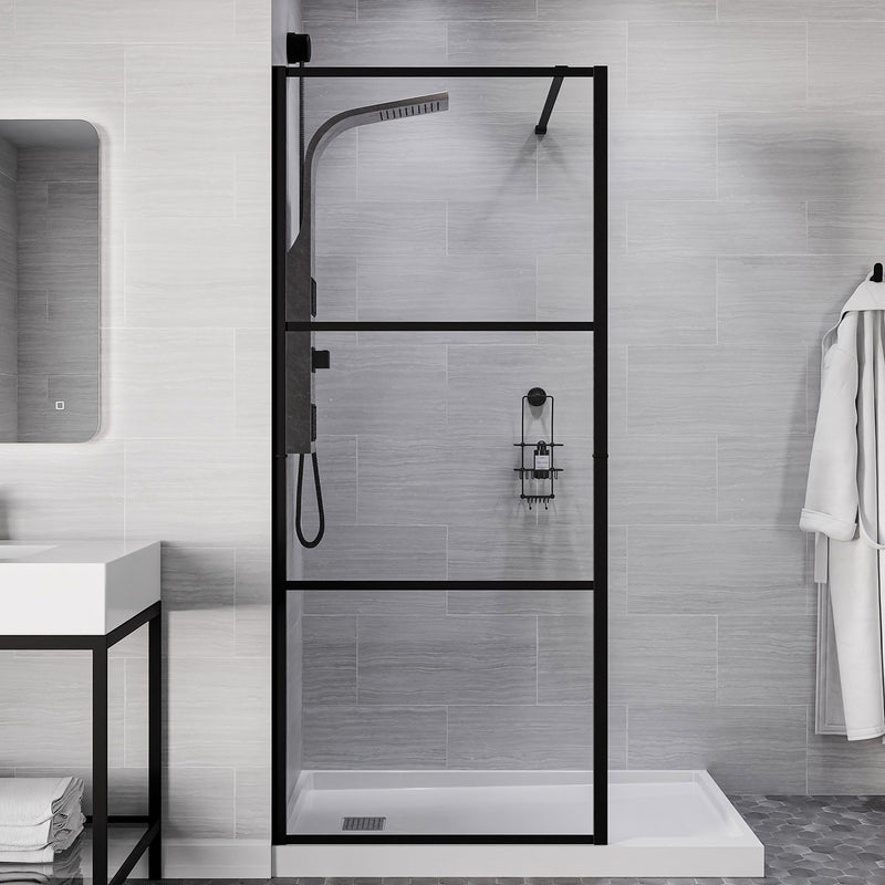 Anzzi SD-AZFL06002BG Himmel Series 33.6 in. x 78 in. Framed Fixed Shower Door Matte Black - view 11