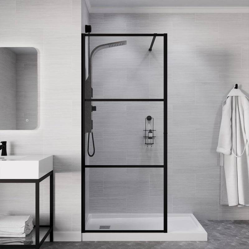 Anzzi SD-AZFL06002BG Himmel Series 33.6 in. x 78 in. Framed Fixed Shower Door Matte Black - view 12
