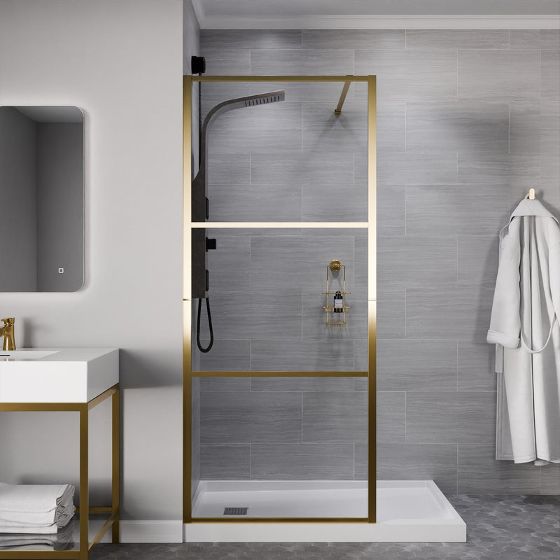 Anzzi SD-AZFL06002BG Himmel Series 33.6 in. x 78 in. Framed Fixed Shower Door Brushed Gold - view 2