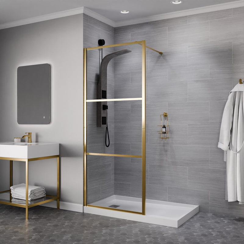 Anzzi SD-AZFL06002BG Himmel Series 33.6 in. x 78 in. Framed Fixed Shower Door Brushed Gold - view 3