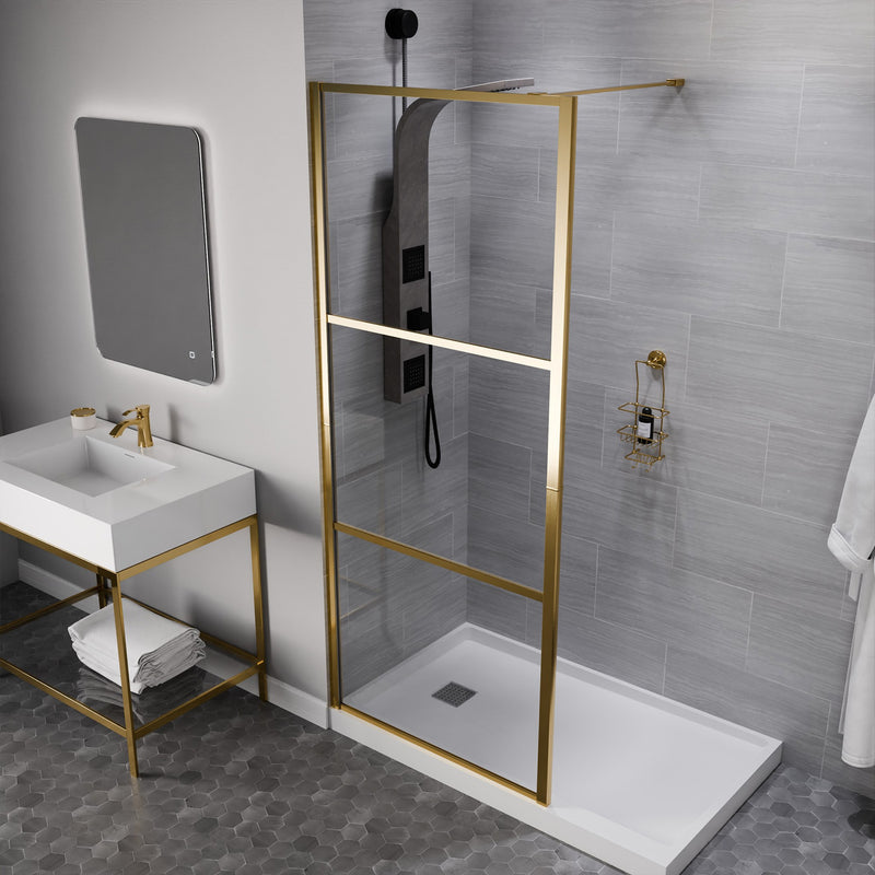 Anzzi SD-AZFL06002BG Himmel Series 33.6 in. x 78 in. Framed Fixed Shower Door Brushed Gold - view 4