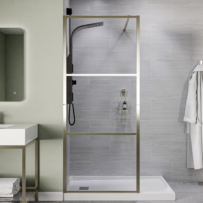 Anzzi SD-AZFL06002BG Himmel Series 33.6 in. x 78 in. Framed Fixed Shower Door Brushed Nickel - view 5