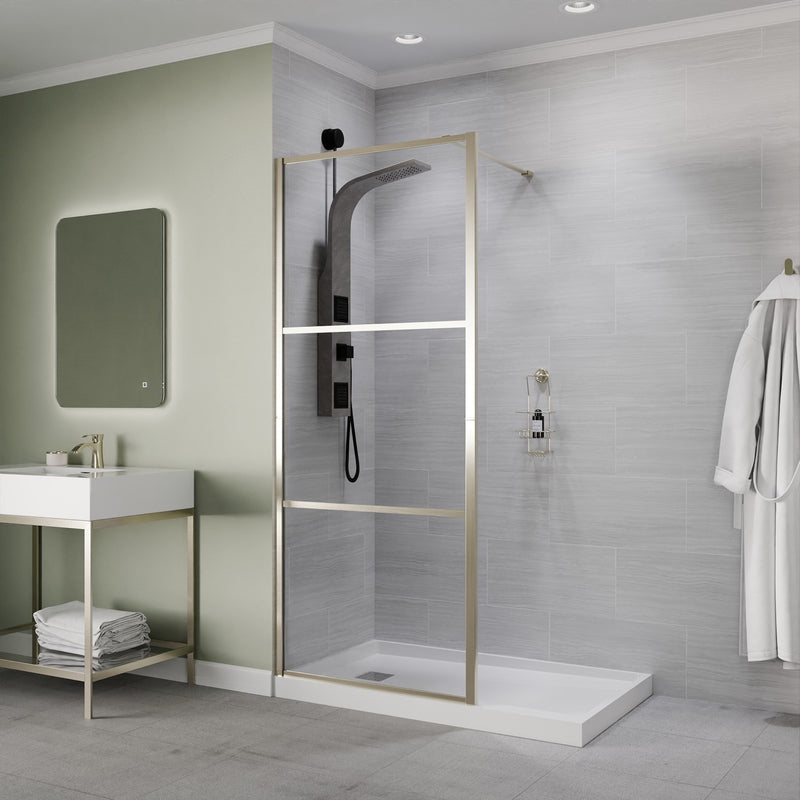 Anzzi SD-AZFL06002BG Himmel Series 33.6 in. x 78 in. Framed Fixed Shower Door Brushed Nickel - view 6
