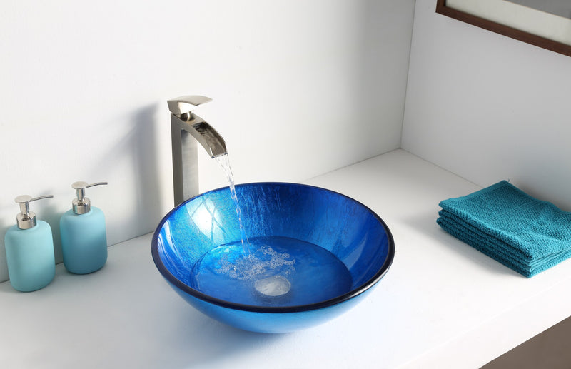 Anzzi LS-AZ027 Clavier Series 17 in. Bathroom Vessel Sink in Lustrous Blue Glass - view 3