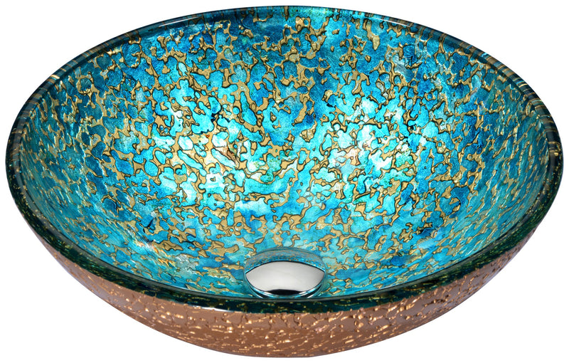 Anzzi LS-AZ209 Chrona Series 17 in. Round Bathroom Vessel Sink in Gold/Cyan Mix Finish Glass - view 2