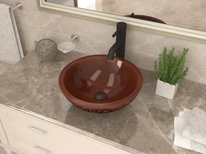 Anzzi LS-AZ340 Anchor 16 in. Handmade Vessel Sink in Polished Antique Copper with Floral Design Exterior - view 3