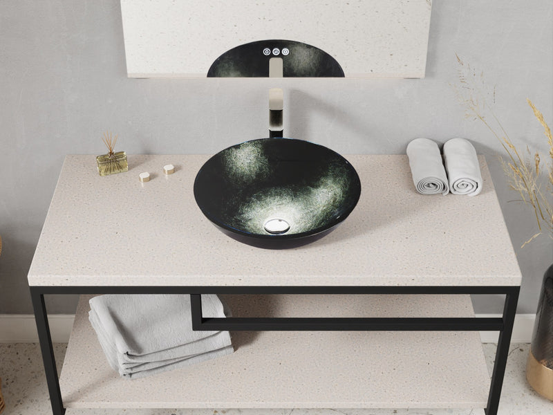 Anzzi LS-AZ902 Amalfi Round Glass Vessel Bathroom Sink Stellar Black - view 3