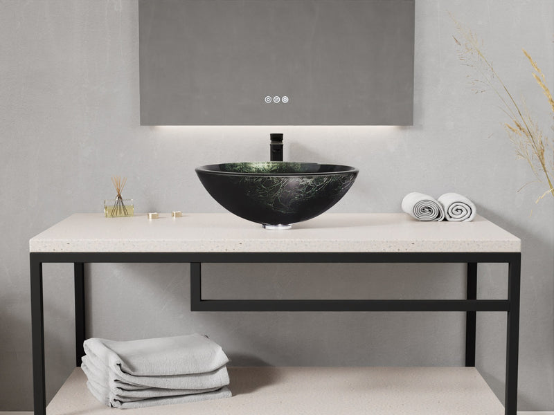 Anzzi LS-AZ902 Amalfi Round Glass Vessel Bathroom Sink Stellar Black - view 5