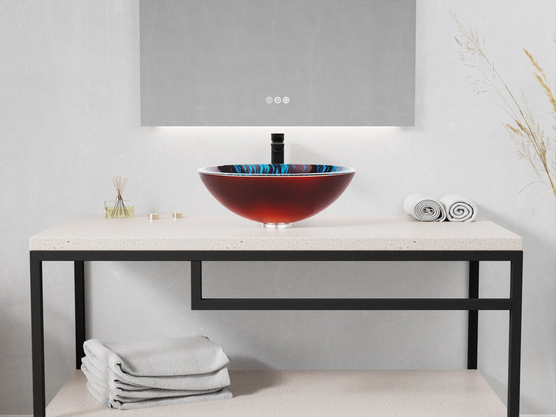 Anzzi LS-AZ915 Belissima Series 17 in. L x 17 in. W Round Bathroom Vessel Sink in Stellar Blue Finish Glass with - view 10