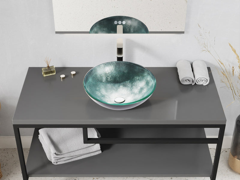 Anzzi LS-AZ915 Belissima Series 17 in. L x 17 in. W Round Bathroom Vessel Sink in Stellar Blue Finish Glass with - view 3
