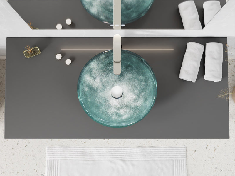 Anzzi LS-AZ915 Belissima Series 17 in. L x 17 in. W Round Bathroom Vessel Sink in Stellar Blue Finish Glass with - view 4