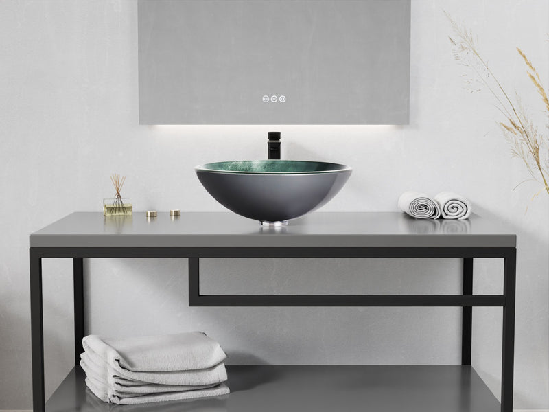 Anzzi LS-AZ915 Belissima Series 17 in. L x 17 in. W Round Bathroom Vessel Sink in Stellar Blue Finish Glass with - view 5