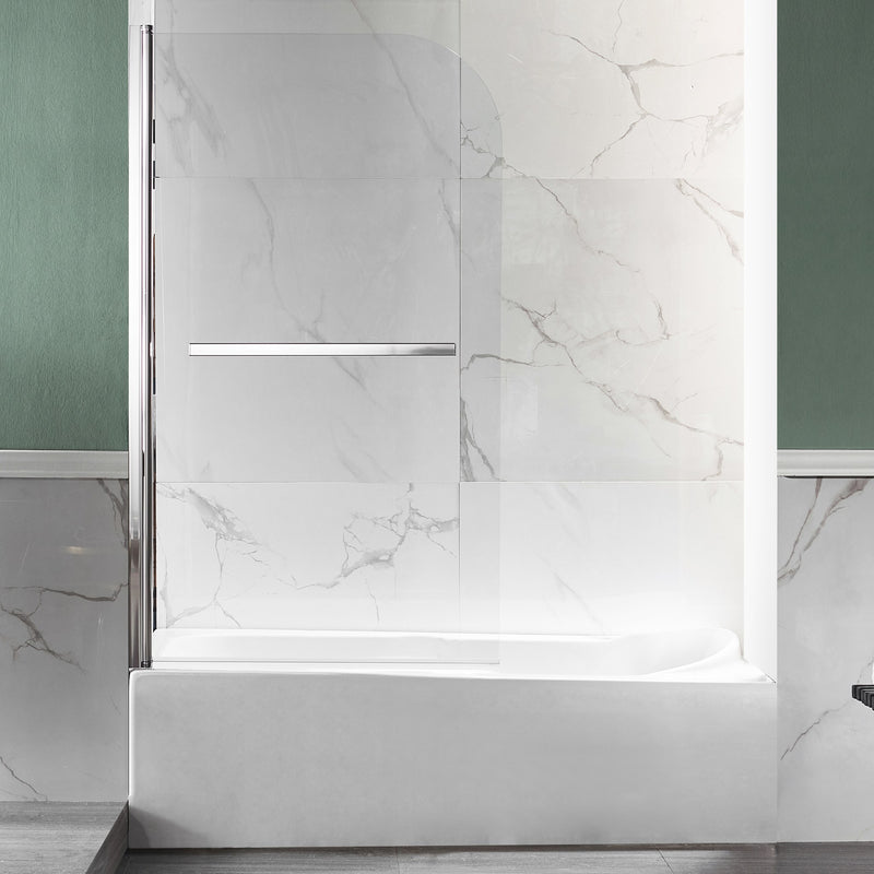 Anzzi SD-AZ053-01CH Myth Series 28 in. x 56 in. Frameless Hinged Tub Door with TSUNAMI GUARD Polished Chrome - view 5