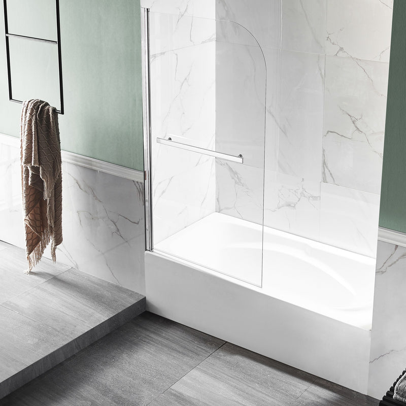 Anzzi SD-AZ053-01CH Myth Series 28 in. x 56 in. Frameless Hinged Tub Door with TSUNAMI GUARD Polished Chrome - view 6