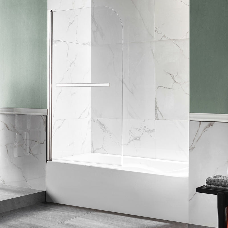Anzzi SD-AZ053-01CH Myth Series 28 in. x 56 in. Frameless Hinged Tub Door with TSUNAMI GUARD Brushed Nickel - view 7