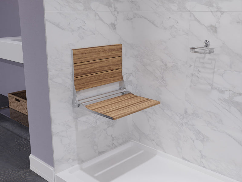 Anzzi AC-AZ203 Saxon Teak Wood Folding Shower Seat, 17.8 in. Teak with Polished Chrome Trim - view 3