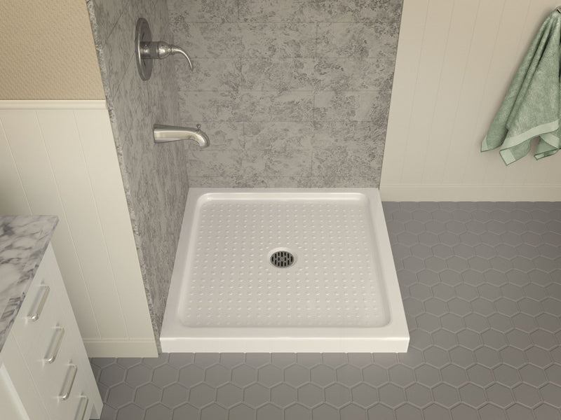 Anzzi SB-AZ010WN Valley Base Series 38 in. L x 38 in. W Corner Shower Pan Base with Center Drain in Glossy White - view 3