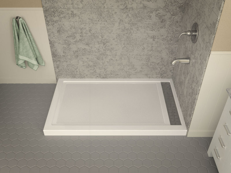 Anzzi SB-AZ012WL Field Base Series 60 in. L x 36 in. W Corner Shower Pan Base with Left Drain in Glossy White - view 6