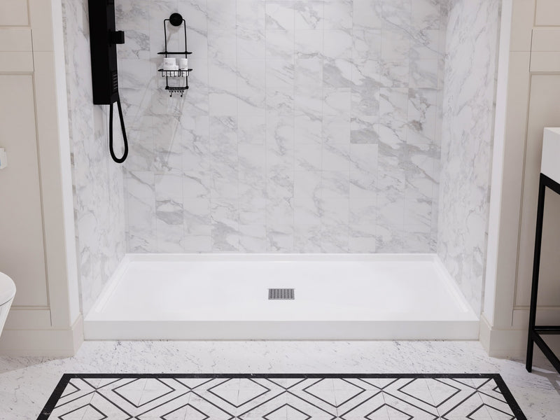 Anzzi SB-AZ101L Alexander 60 in. L x 30 in. W Alcove Shower Pan Base with Left Drain in Glossy White Marine Acrylic - view 2