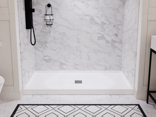 Anzzi SB-AZ101L Alexander 60 in. L x 30 in. W Alcove Shower Pan Base with Left Drain in Glossy White Marine Acrylic - view 2