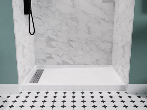 Anzzi SB-AZ302L Alexander 60 in. L x 30 in. W Alcove Shower Pan Base with Left Drain in Glossy White Marine Acrylic - view 2