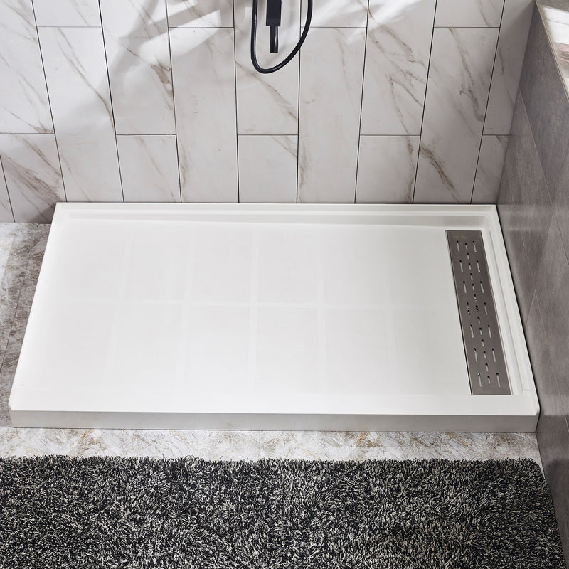 Anzzi SB-AZ302L Alexander 60 in. L x 30 in. W Alcove Shower Pan Base with Left Drain in Glossy White Marine Acrylic - view 4