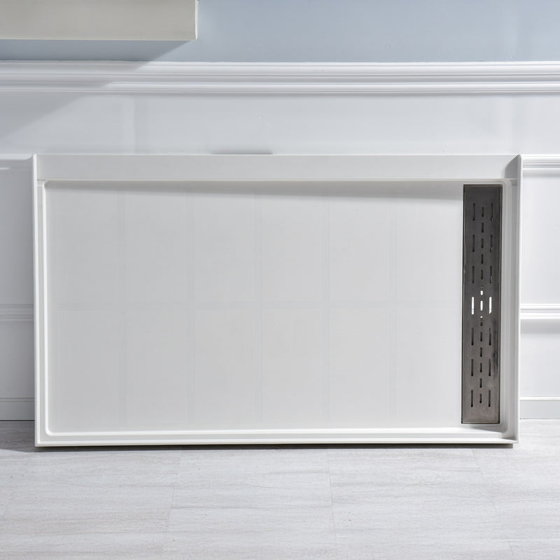 Anzzi SB-AZ302L Alexander 60 in. L x 30 in. W Alcove Shower Pan Base with Left Drain in Glossy White Marine Acrylic - view 7