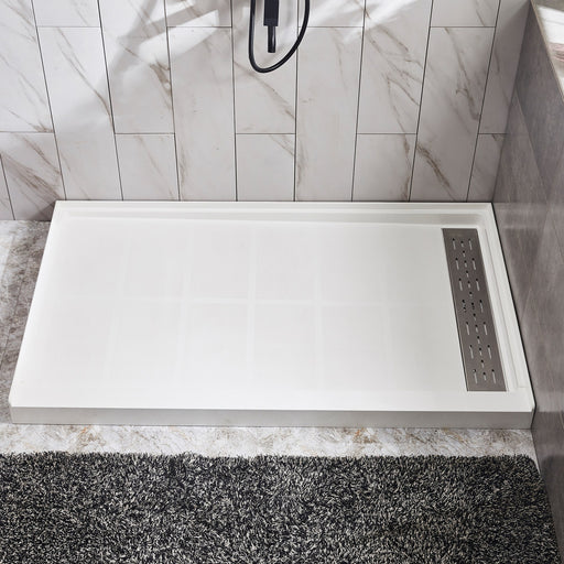Anzzi SB-AZ305L Alexander 60 in. L x 36 in. W Alcove Shower Pan Base with Left Drain in Glossy White Marine Acrylic - view 2