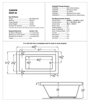 Atlantis Whirlpool 3260VNDRX Venetian  31.875 x 59.625in. Air and Whirlpool Jetted Bathtub in White with Right Drain - dimensions