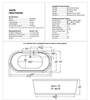 Atlantis Whirlpool 3467RD Royale 34 x 67 Oval Freestanding Air & Whirlpool Water Jetted Bathtub - dimensions