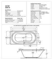 Atlantis Whirlpool 3672WDRX Whisper  35.625 x 72 in. Air and Whirlpool Jetted Bathtub in White with Center Drain - dimensions